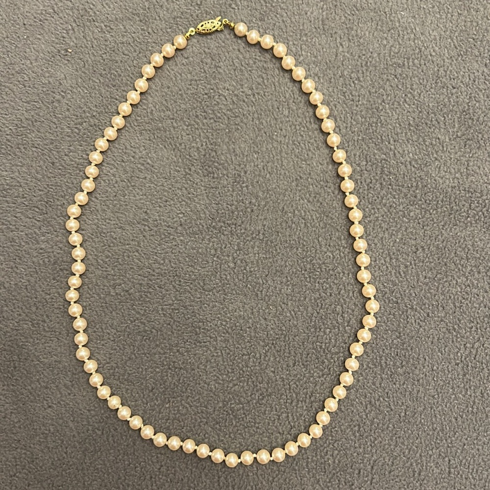 Vintage Signed Faux Pearl Necklace, 10”